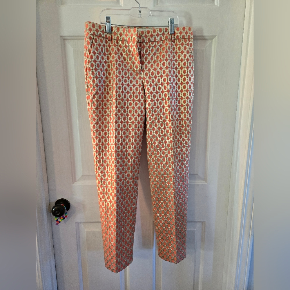 J. Crew Coral and White Geometric Capris